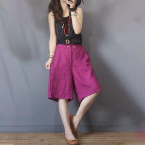 Chinese Button Girls Bermuda Shorts Solid Color Linen Pants