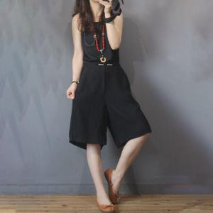 Chinese Button Girls Bermuda Shorts Solid Color Linen Pants