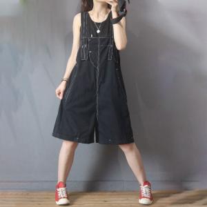 Korean Chic Wide Leg Playsuits Casual Cotton Overall Shorts