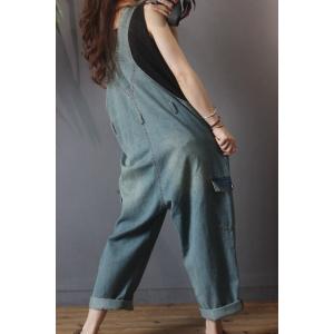 Flap Pockets Fashion Cuffed Overalls Baggy Jean Dungarees
