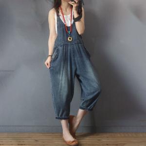 U-Neck Sleeveless Tapered Overalls Summer High-Waist One Piece