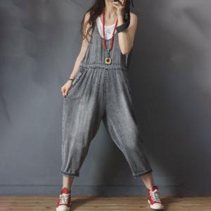 U-Neck Sleeveless Tapered Overalls Summer High-Waist One Piece