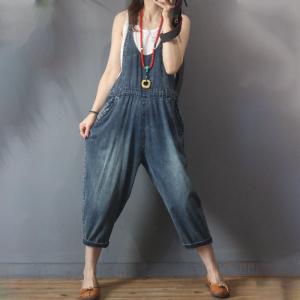 U-Neck Sleeveless Tapered Overalls Summer High-Waist One Piece