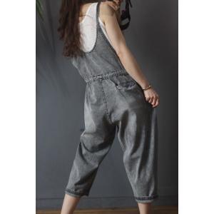 U-Neck Sleeveless Tapered Overalls Summer High-Waist One Piece