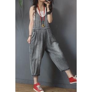 U-Neck Sleeveless Tapered Overalls Summer High-Waist One Piece