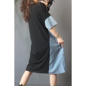 Denim Pockets Cotton T-shirt Dress Casual Plus Size Long Tee