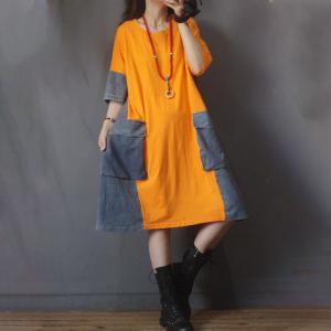 Denim Pockets Cotton T-shirt Dress Casual Plus Size Long Tee