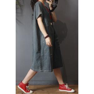 Short Sleeve Denim Ripped Dress Casual Oversized T-shirt Dress