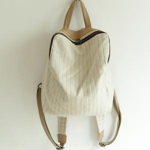 Vertical Stripes Cotton Backpacks Korean White Backpacks