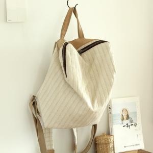 Vertical Stripes Cotton Backpacks Korean White Backpacks