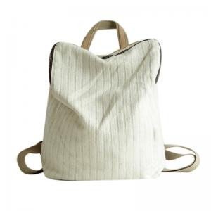 Vertical Stripes Cotton Backpacks Korean White Backpacks