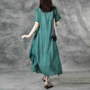 Solid Color Slim Waist Maxi Dress Silk Linen Sheer Dress