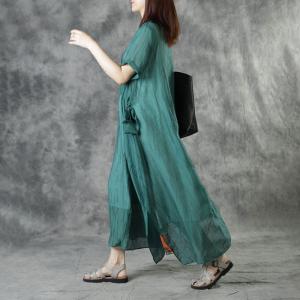 Solid Color Slim Waist Maxi Dress Silk Linen Sheer Dress