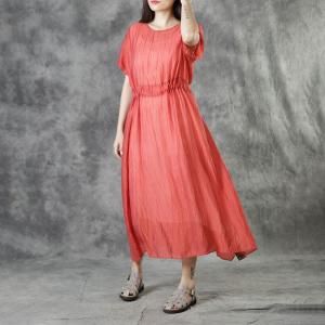 Solid Color Slim Waist Maxi Dress Silk Linen Sheer Dress