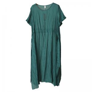 Solid Color Slim Waist Maxi Dress Silk Linen Sheer Dress