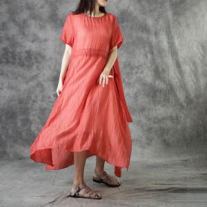 Solid Color Slim Waist Maxi Dress Silk Linen Sheer Dress