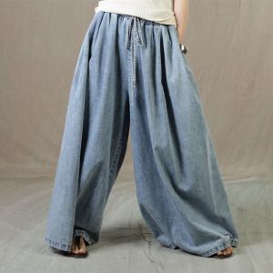 Drawstring Waist Wide Leg Jeans Denim Palazzo Pants