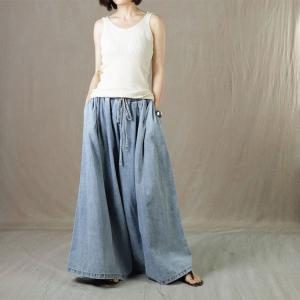 Drawstring Waist Wide Leg Jeans Denim Palazzo Pants