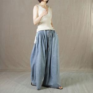 Drawstring Waist Wide Leg Jeans Denim Palazzo Pants