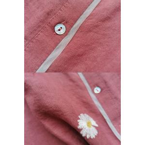 Daisy Embroidered Linen Shirt Button Down Large Casual Blouse