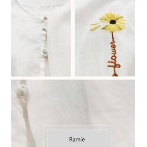 V-Neck Loose Sheer Blouse Pankou Decoration Flowers Embroidered Shirt