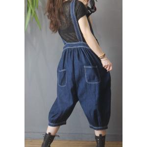 Summer Fashion Fluffy Overalls Backless Jean Balloon Suspender Pants