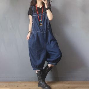 Summer Fashion Fluffy Overalls Backless Jean Balloon Suspender Pants