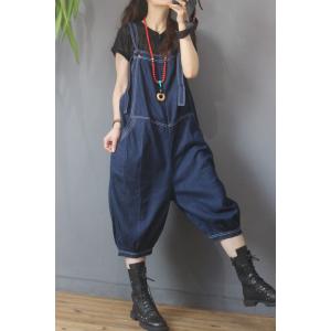 Summer Fashion Fluffy Overalls Backless Jean Balloon Suspender Pants