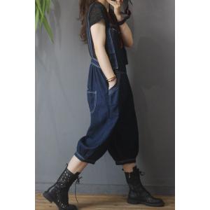 Summer Fashion Fluffy Overalls Backless Jean Balloon Suspender Pants