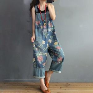 Colorful Flowers Big Pocket Jean Dungarees Baggy 90s Overalls