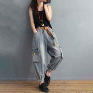 Pockets Decoration Tapered Jeans Korean Style Baggy Boyfriend Jeans