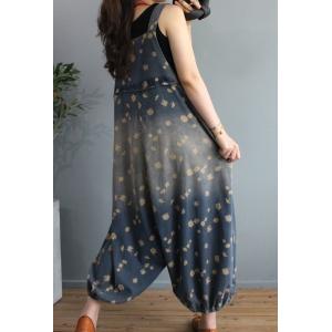 Brown Pockets Floral Overalls Loose Daisy Balloon Pants