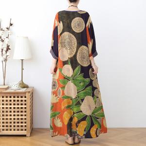 Hawaiian Style Loose Folk Caftan Dress Printed Maxi Resort Wear