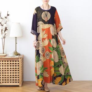 Hawaiian Style Loose Folk Caftan Dress Printed Maxi Resort Wear