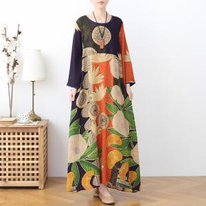 Hawaiian Style Loose Folk Caftan Dress Printed Maxi Resort Wear