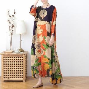 Hawaiian Style Loose Folk Caftan Dress Printed Maxi Resort Wear