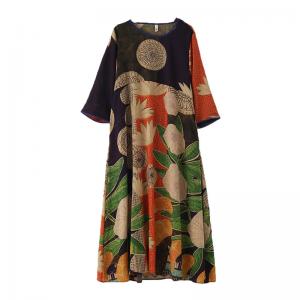 Hawaiian Style Loose Folk Caftan Dress Printed Maxi Resort Wear