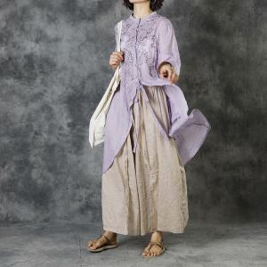 Solid Color Asymmetrical Long Tunic Embroidery Shirt Womens