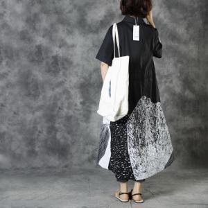 High-Waist Drawstring Designer Dress Abstract Pattern Oversized Shirt Dress