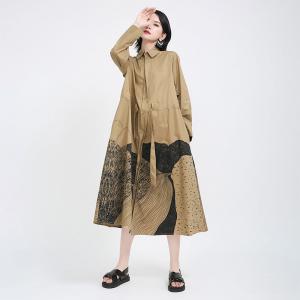 High-Waist Drawstring Designer Dress Abstract Pattern Oversized Shirt Dress