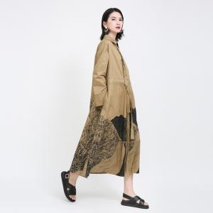 High-Waist Drawstring Designer Dress Abstract Pattern Oversized Shirt Dress