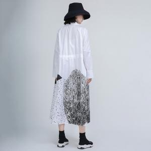 High-Waist Drawstring Designer Dress Abstract Pattern Oversized Shirt Dress