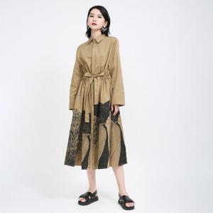 High-Waist Drawstring Designer Dress Abstract Pattern Oversized Shirt Dress