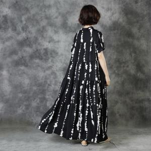 Chinese Ink Painted Striped Shirt Dress Loose Original Pleated Dress