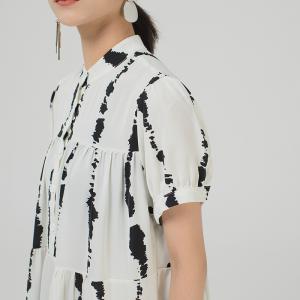 Chinese Ink Painted Striped Shirt Dress Loose Original Pleated Dress