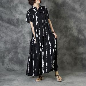 Chinese Ink Painted Striped Shirt Dress Loose Original Pleated Dress