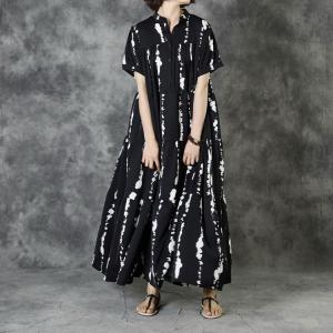 Chinese Ink Painted Striped Shirt Dress Loose Original Pleated Dress