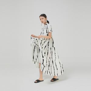 Chinese Ink Painted Striped Shirt Dress Loose Original Pleated Dress