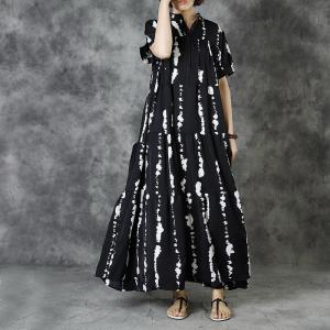 Chinese Ink Painted Striped Shirt Dress Loose Original Pleated Dress