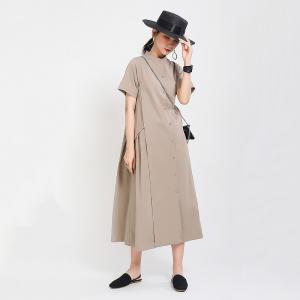 Minimal Fashion Short Sleeve Shirt Dress Unbutton Summer Designer Dress